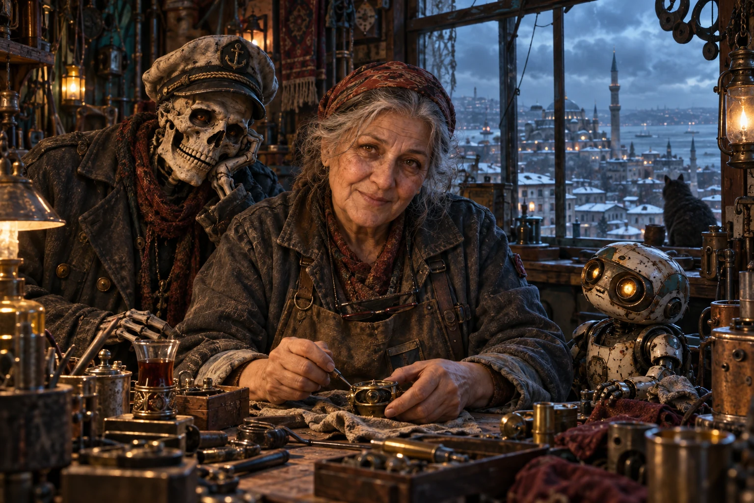 İstanbul'daki bir atölyede mekanik ustası, ölümsüz denizci ve küçük robot; kişisel NPC karşılaşması konsepti